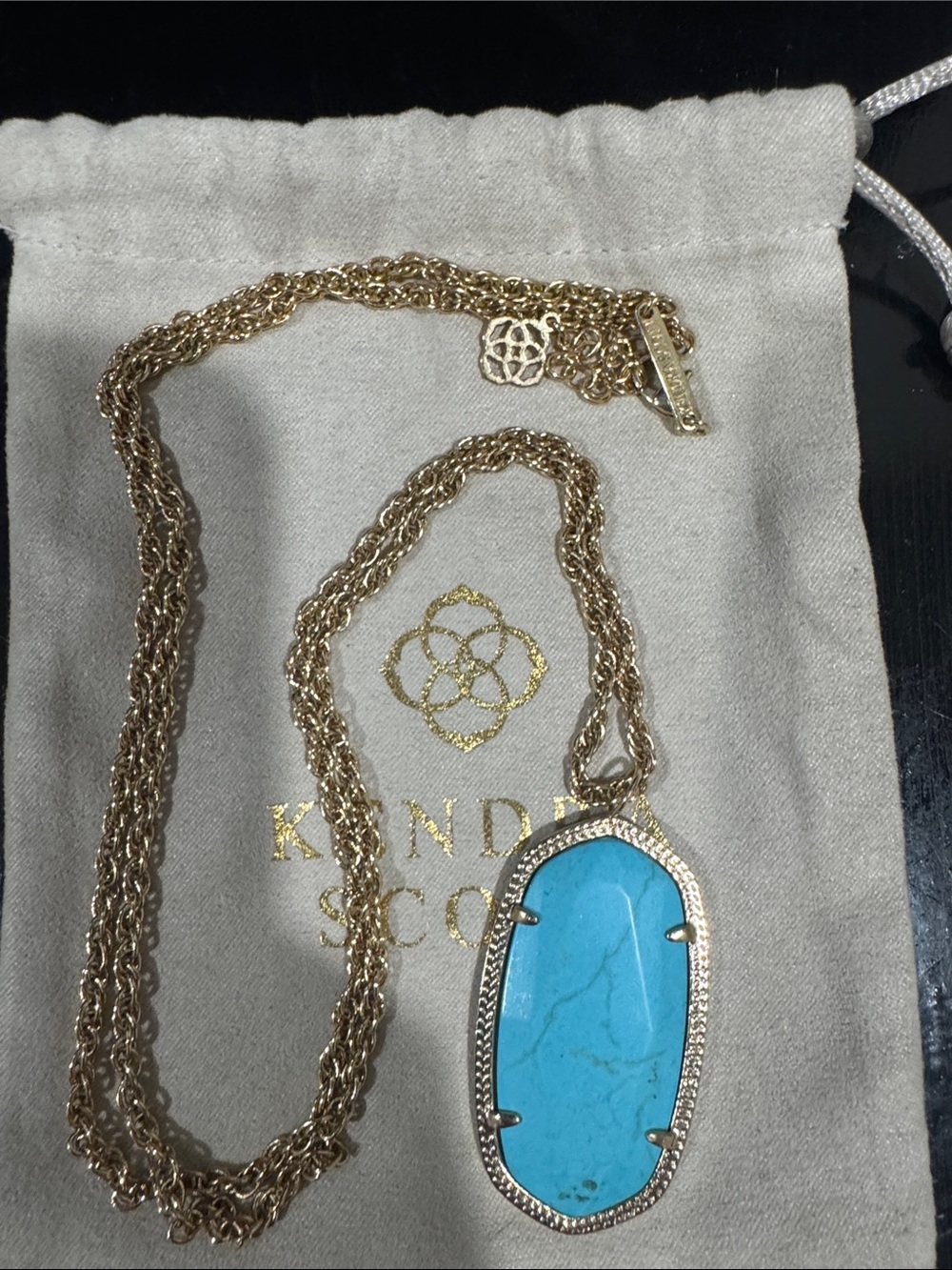 Kendra Scott Gold Necklace with Bright Turquoise Oval Pendant